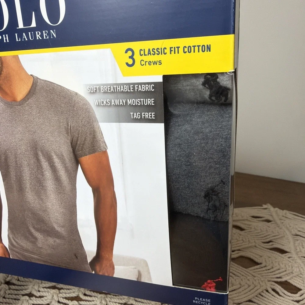 Polo Ralph Lauren Mens Large Gray Black Classic Fit Crew Neck 3 Pack T-Shirt NEW